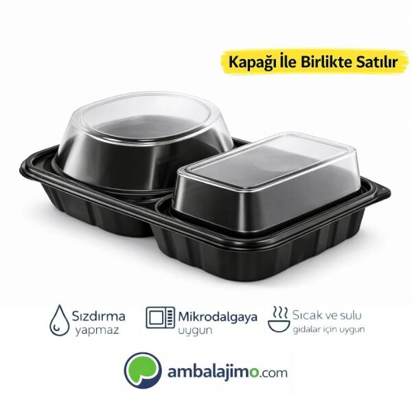 2 Bölmeli Mikrodalga Yemek Kabı + Kapak Seti - 1