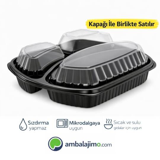 3 Bölmeli Mikrodalga Yemek Kabı + Kapak Seti
