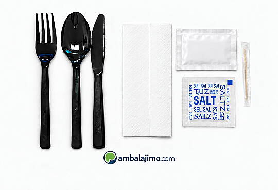 7'li Lüks Paket Servis Seti - Çatal, Kaşık, Bıçak, Peçete, Islak Mendil, Tuz, Kürdan